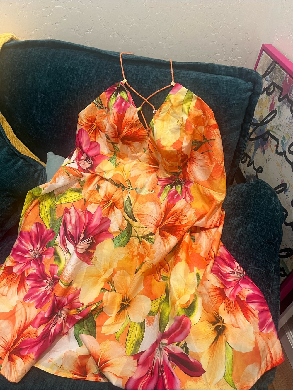 Floral Orange & Pink Spaghetti Strap Sundress